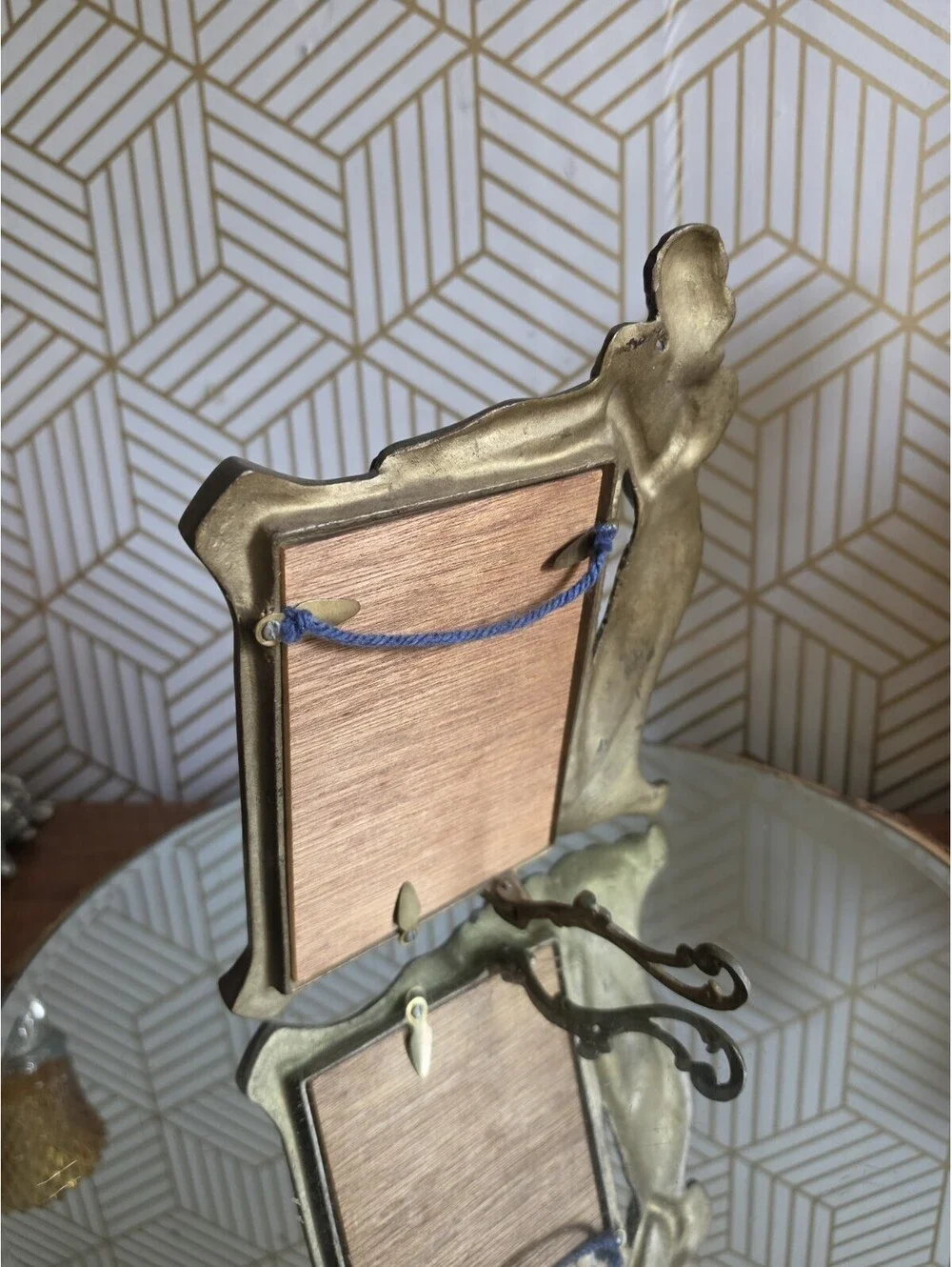 Vintage Brass Art Deco Style Metal Frame with Stand Art Nouveau Hula Tiki Girl